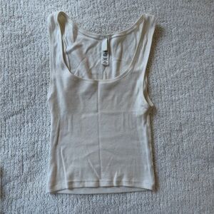SKIMS Ribbed Scoop Neck Crop Tank in Ivory